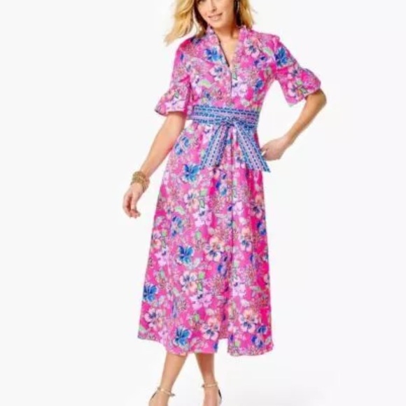 NWT LILLY PULITZER MARILISA STRETCH SHIRTDRESS PINK ISLE LAST BUD NOT LEAST - Picture 8 of 10